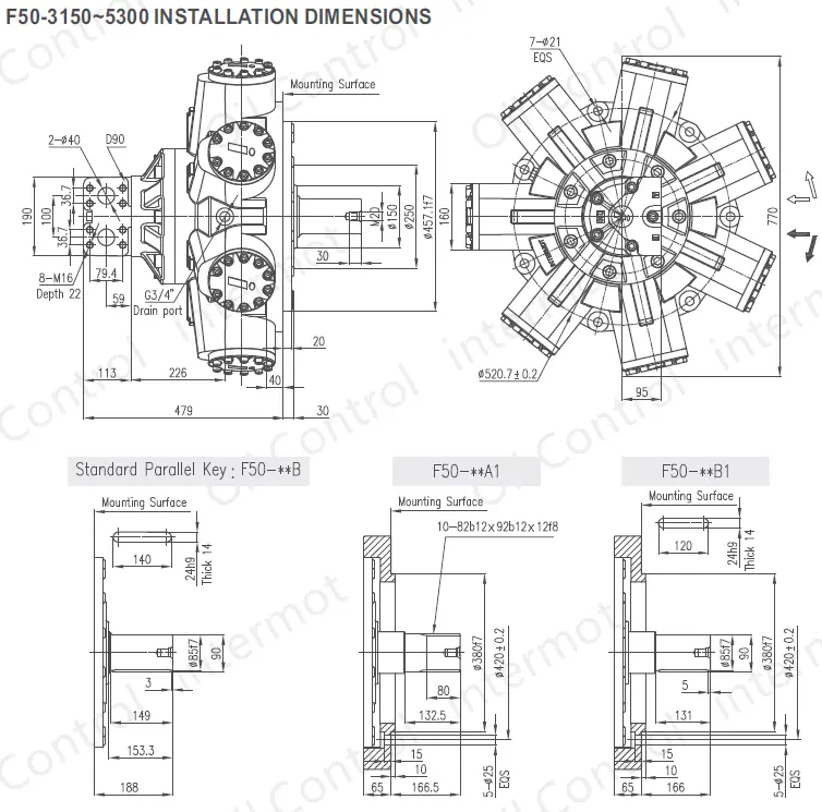 تصویر ابعاد نصب مدل F50