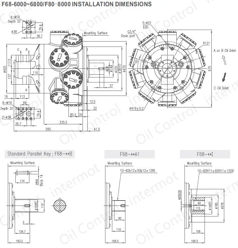 تصویر ابعاد نصب مدل های F68/80