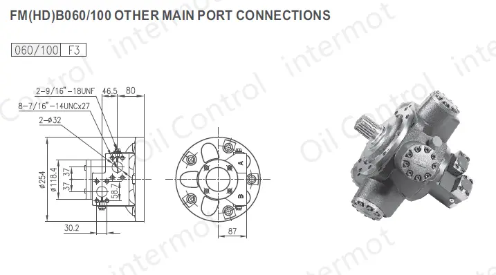 تصویر اتصالات پورت هیدروموتور مدلهای 100/FMB060