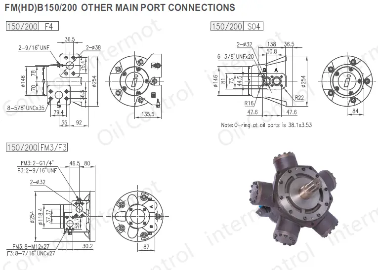 تصویر اتصالات پورت هیدروموتور مدلهای 200/FMB0150