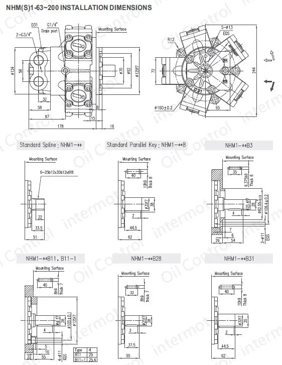تصویر ابعاد نصب هیدروموتور پیستونی شعاعی اینترموت مدل NHM1