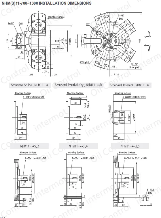 تصویر شماره 1 ابعاد نصب هیدروموتور پیستونی اینترموت مدل NHM11