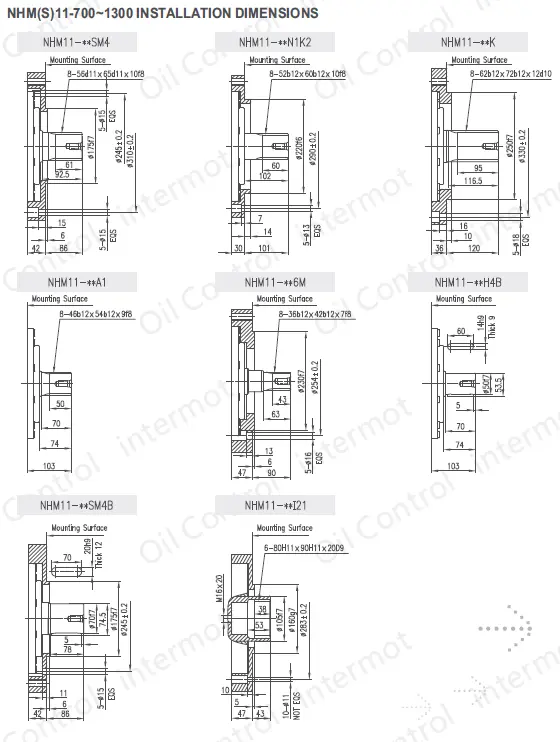 تصویر شماره 2 ابعاد نصب هیدروموتور پیستونی اینترموت مدل NHM11