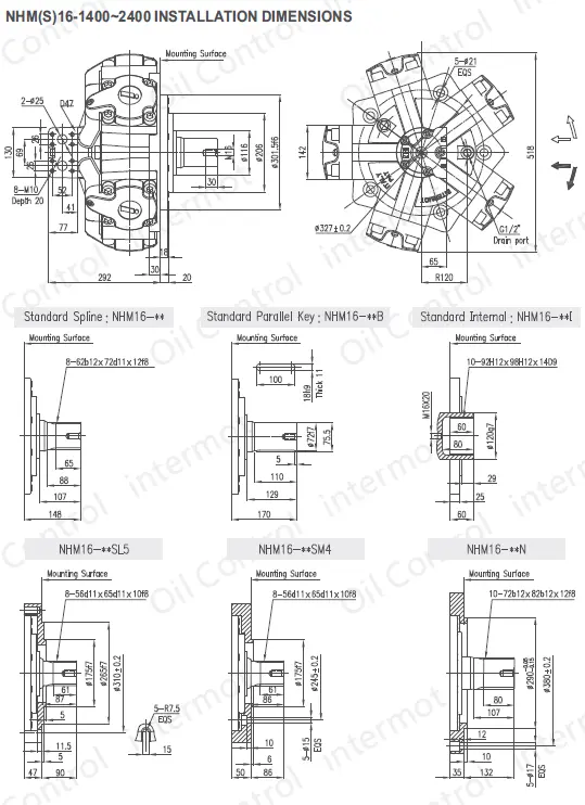 تصویر شماره 1 ابعاد نصب هیدروموتور مدل NHM16