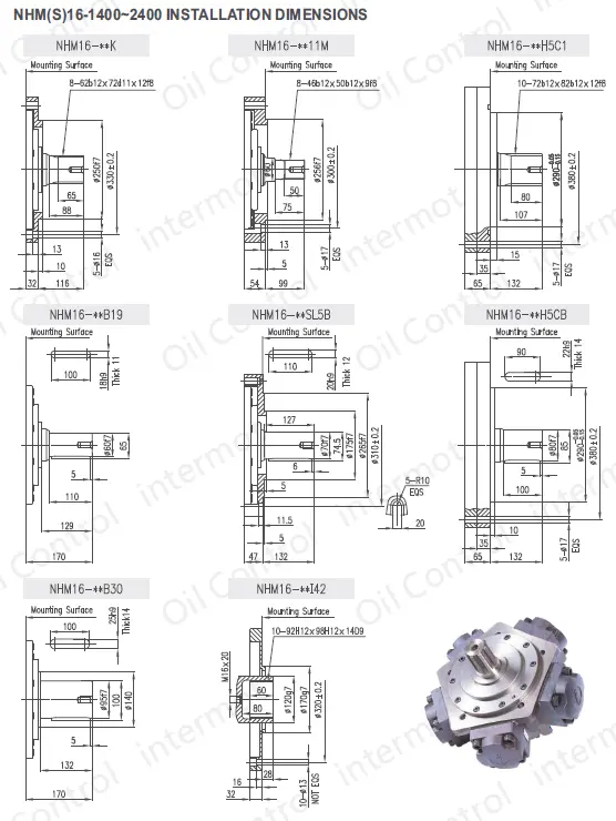 تصویر شماره 2 ابعاد نصب هیدروموتور مدل NHM16