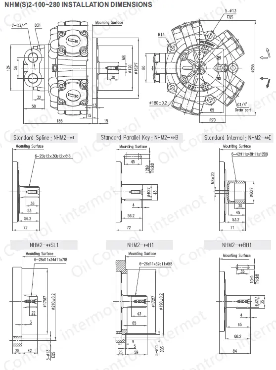 تصویر شماره 1 ابعاد نصب هیدروموتور پیستونی اینترموت NHM2