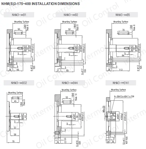 تصویر شماره 2 ابعاد نصب هیدروموتور پیستونی اینترموت مدل NHM3