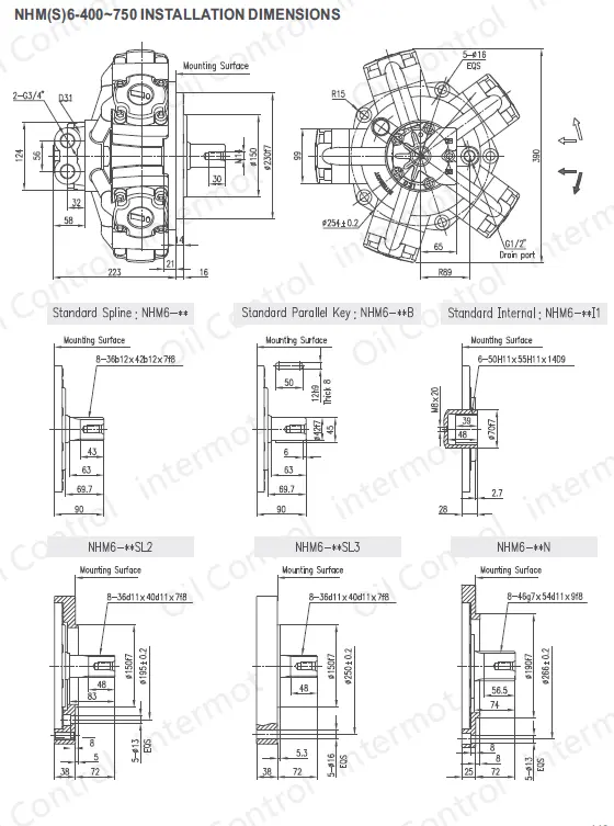 تصویر شماره 1 ابعاد نصب هیدروموتور پیستونی اینترموت مدل NHM6
