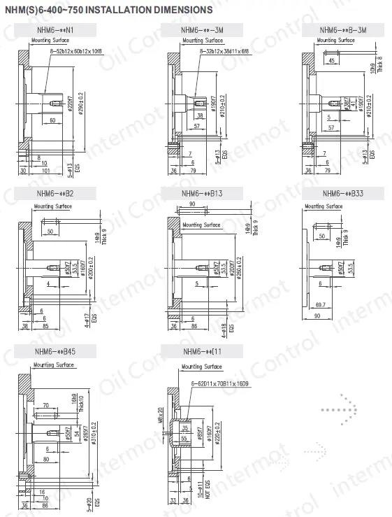 تصویر شماره 2 ابعاد نصب هیدروموتور پیستونی اینترموت مدل NHM6