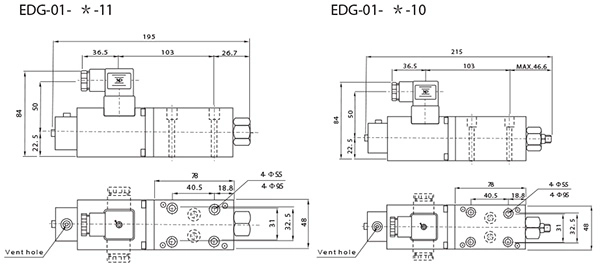 اطلاعات ابعادی شیر فشار پروپرشنال کی سی ال EDG-01. تلفن 09123266196 و 77337676