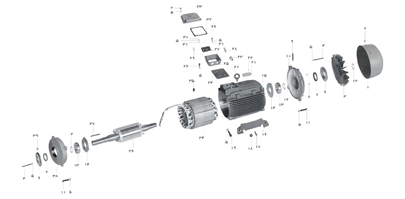 اجزای الکتروموتور سه فاز اینورتردیوتی فریم چدنی موتوژن (سایز فریم 160-100). 77337676