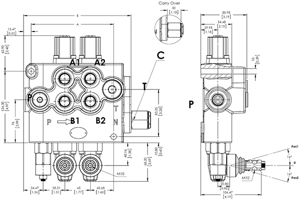 اطلاعات ابعادی شیر دستی یک تکه اوروال ORV-M100