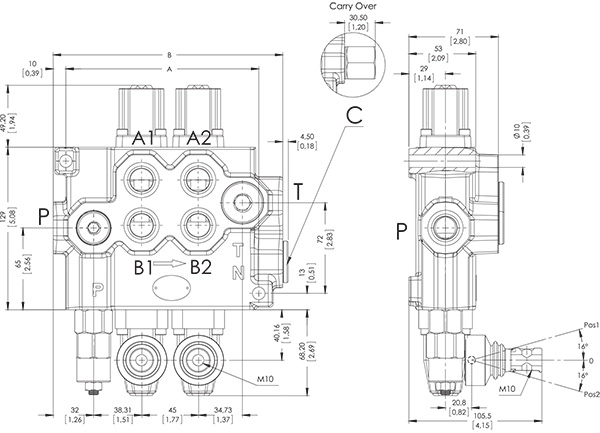 اطلاعات ابعادی شیر دستی یک تکه اوروال ORV-M70