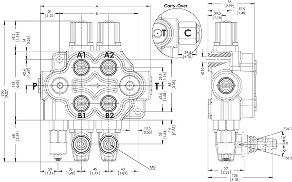 اطلاعات ابعادی شیر دستی یک تکه اوروال ORV-M80