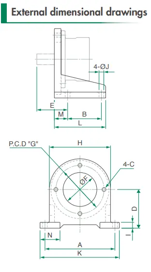 نقشه‌ ابعادی خارجی پایه پمپ ( Feet )