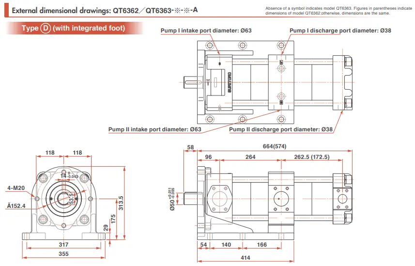 نقشه‌های ابعادی مدل‌های مشخص QT6362 و QT6363