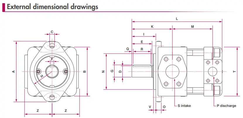 نقشه‌ ابعادی خارجی پمپ‌های تکی QT