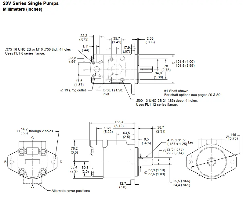 تصویر ابعاد نصب مدل 20V