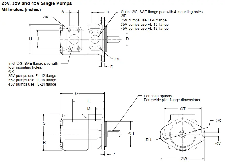 تصویر ابعاد نصب مدلهای 25V,35V,45V