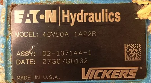 تصویر پلاک پمپ پره ای ویکرز مدل 45V